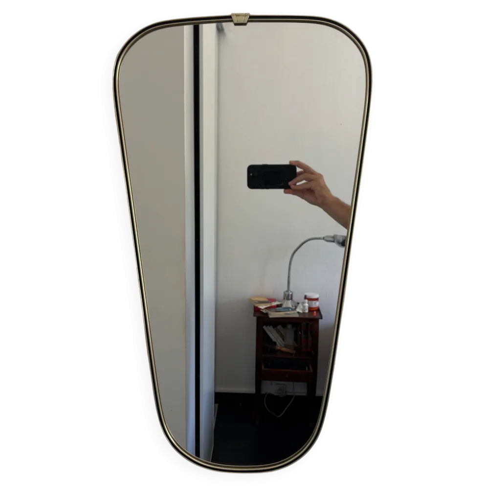 Miroir vintage 1960 rétroviseur asymétrique doré noir - 73 x 39 cm