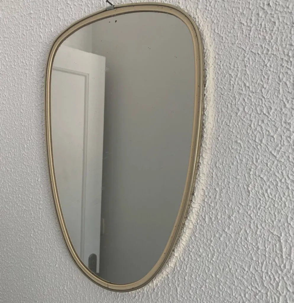 Miroir vintage 1960 rétroviseur asymétrique forme libre - 40 x 26 cm