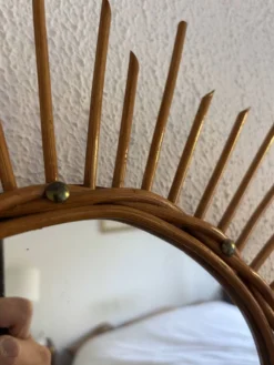 Miroir vintage 1960 soleil rotin osier - 55 cm