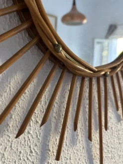 Miroir vintage 1960 soleil rotin osier - 55 cm