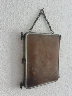 Miroir vintage 1930 triptyque barbier verre biseauté simili cuir - 24 x 60