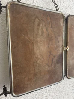 Miroir vintage 1930 triptyque barbier verre biseauté simili cuir - 24 x 60