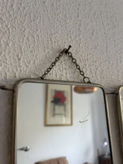 Miroir vintage 1960 triptyque barbier ivoire matelassé - 21 x 50 cm