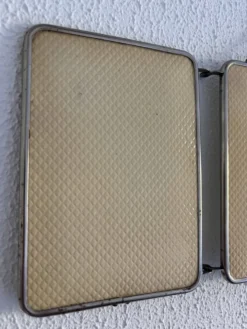 Miroir vintage 1960 triptyque barbier ivoire matelassé - 21 x 50 cm