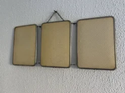 Miroir vintage 1960 triptyque barbier ivoire matelassé - 21 x 50 cm