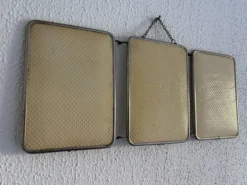 Miroir vintage 1960 triptyque barbier ivoire matelassé - 21 x 50 cm