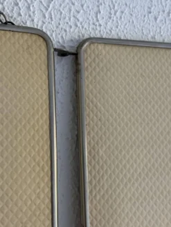 Miroir vintage 1960 triptyque barbier ivoire matelassé - 21 x 50 cm