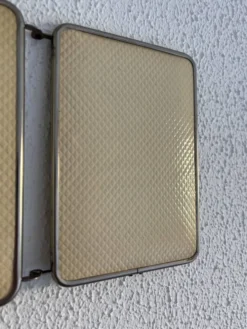 Miroir vintage 1960 triptyque barbier ivoire matelassé - 21 x 50 cm