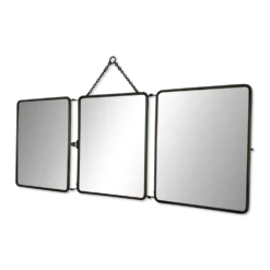 Miroir vintage 1930 triptyque barbier nickelé simili crocodile vert avocat