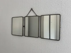 Miroir vintage 1930 triptyque barbier nickelé simili crocodile vert avocat