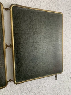 Miroir vintage 1920 triptyque barbier doré simili crocodile vert - 37 x 87