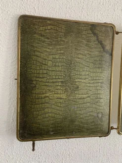 Miroir vintage 1920 triptyque barbier doré simili crocodile vert - 37 x 87