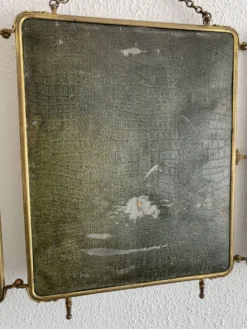 Miroir vintage 1920 triptyque barbier doré simili crocodile vert - 37 x 87
