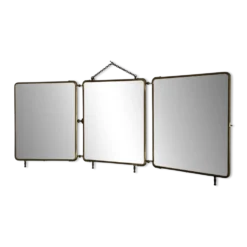 Miroir vintage 1920 triptyque barbier doré simili crocodile vert - 37 x 87