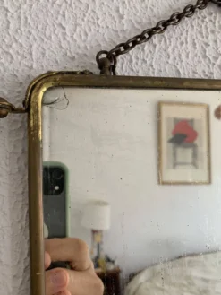 Miroir vintage 1920 triptyque barbier doré simili crocodile vert - 37 x 87