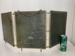 Miroir vintage 1920 triptyque barbier doré simili crocodile vert - 37 x 87