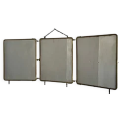 Miroir vintage 1920 triptyque barbier doré simili crocodile vert - 37 x 87