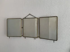 Miroir vintage 1920 triptyque barbier doré simili crocodile vert - 37 x 87