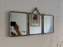 Miroir vintage 1900 triptyque barbier Le Solide Paris Art Nouveau - 21 x 50