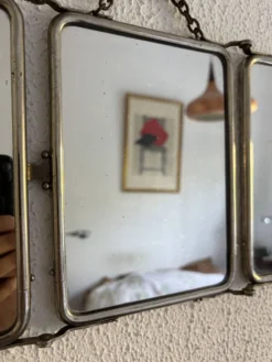 Miroir vintage 1900 triptyque barbier Le Solide Paris Art Nouveau - 21 x 50