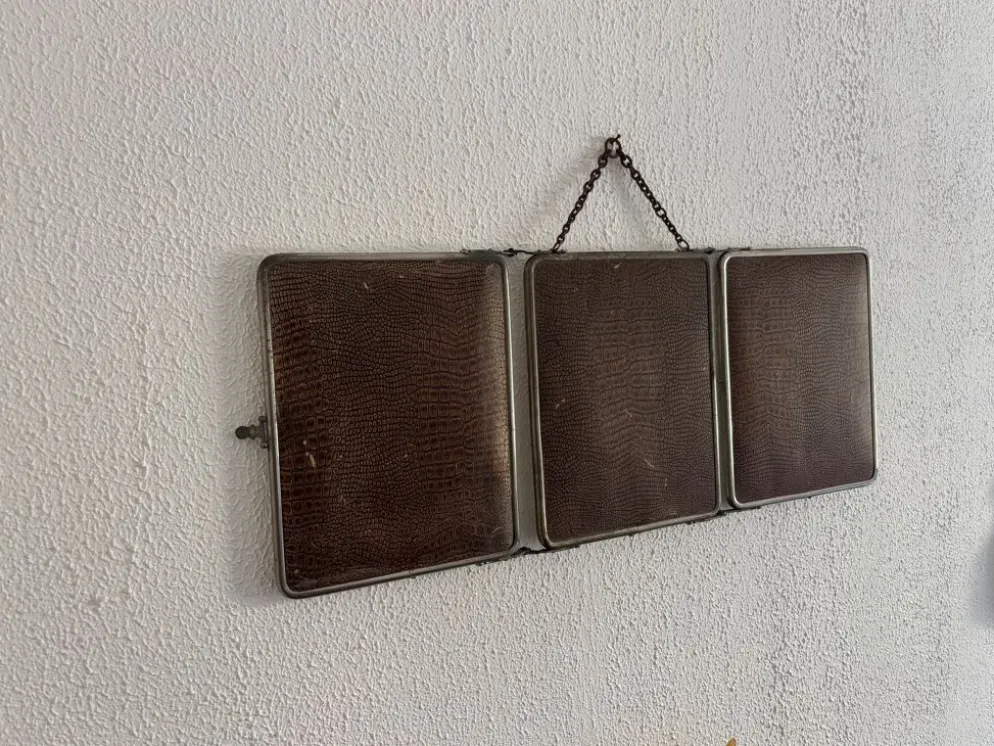 Miroir vintage 1930 triptyque barbier déposé G.B Paris - 28 x 69 cm