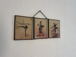 Miroir vintage 1930 triptyque barbier coiffeur danseuse jeune femme - 19 x