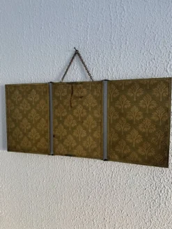 Miroir vintage 1900 triptyque barbier Art Nouveau doré - 21 x 48 cm