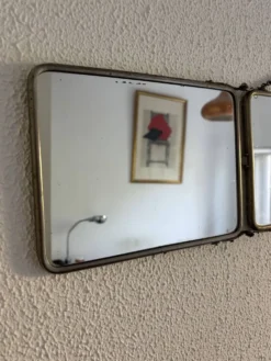 Miroir vintage 1900 triptyque barbier Art Nouveau - 19 x 78 cm