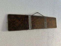 Miroir vintage 1900 triptyque barbier Art Nouveau - 19 x 78 cm