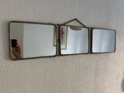 Miroir vintage 1900 triptyque barbier Art Nouveau - 19 x 78 cm
