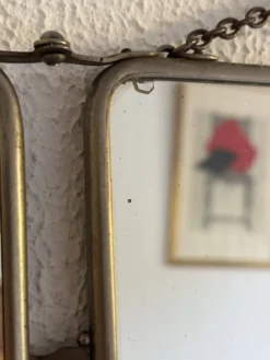 Miroir vintage 1900 triptyque barbier Art Nouveau - 19 x 78 cm