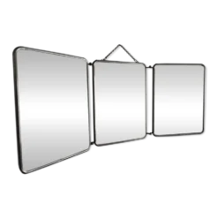 Miroir vintage 1960 triptyque barbier argenté Arpin - 28 x 70 cm