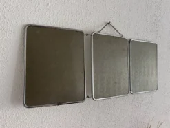 Miroir vintage 1960 triptyque barbier argenté Arpin - 28 x 70 cm
