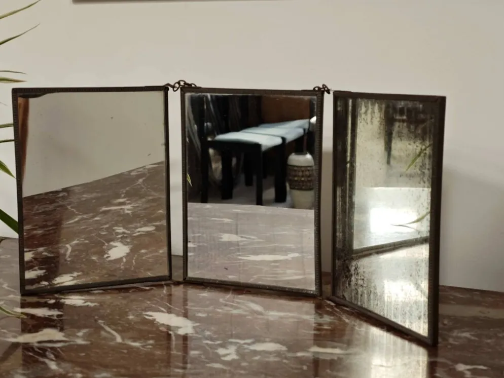 Miroir vintage 1920 triptyque de barbier