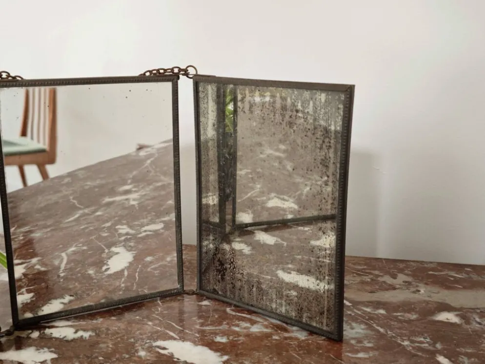 Miroir vintage 1920 triptyque de barbier