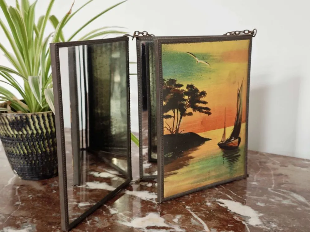 Miroir vintage 1920 triptyque de barbier
