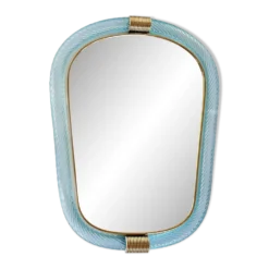Miroir vénitien élégant en azur avec torciglione en verre de Murano.