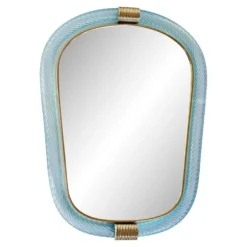 Miroir vénitien élégant en azur avec torciglione en verre de Murano.