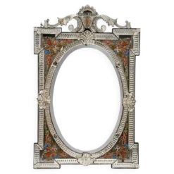 Miroir Vénitien à Pare-closes Style Renaissance – Verre Biseauté Émaillé – XIXe