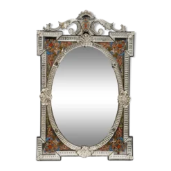 Miroir Vénitien à Pare-closes Style Renaissance – Verre Biseauté Émaillé – XIXe