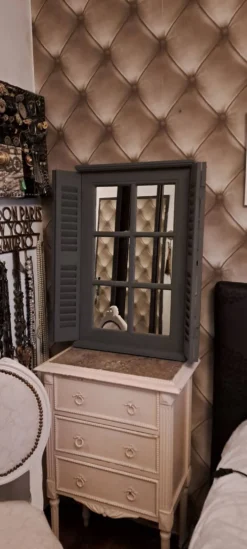 Miroir volet trompe l'oeil bois gris foncé 1990 / objet de décoration murale Miroir façon volets