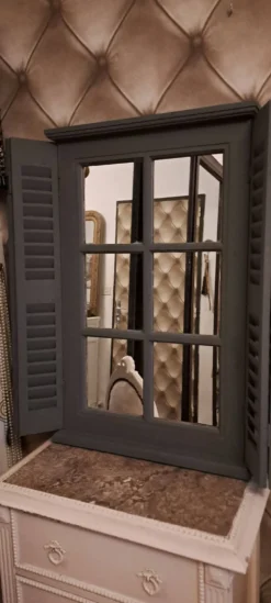Miroir volet trompe l'oeil bois gris foncé 1990 / objet de décoration murale Miroir façon volets