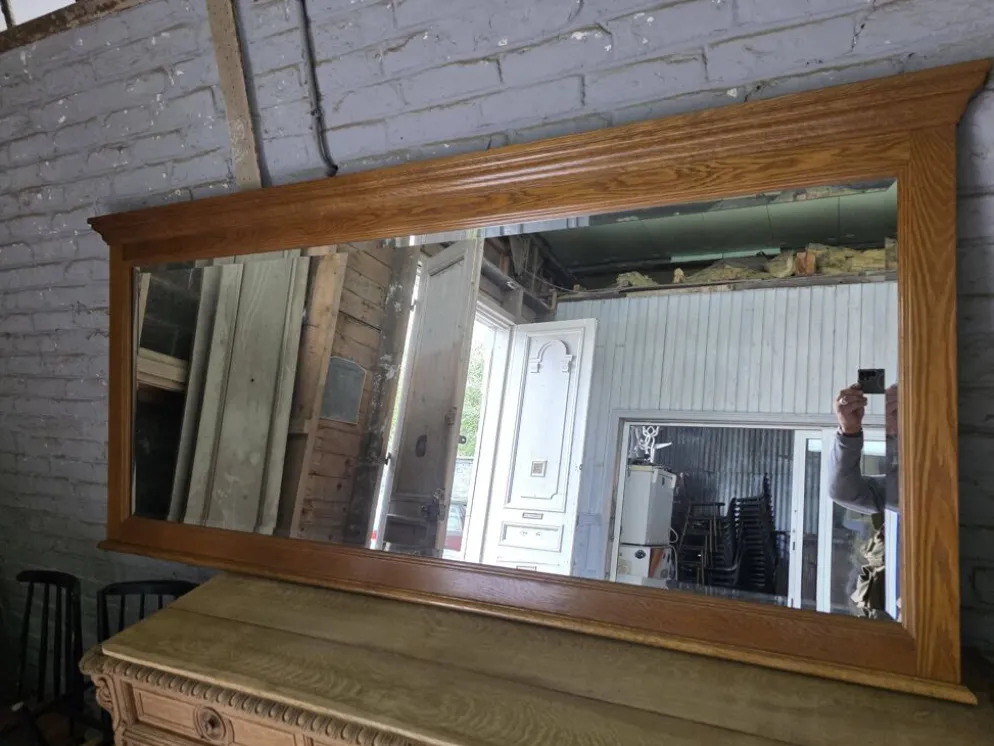 Miroir XXL biseauté en chêne, 210cm de L