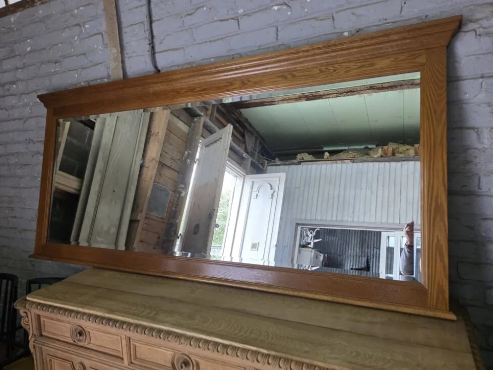 Miroir XXL biseauté en chêne, 210cm de L