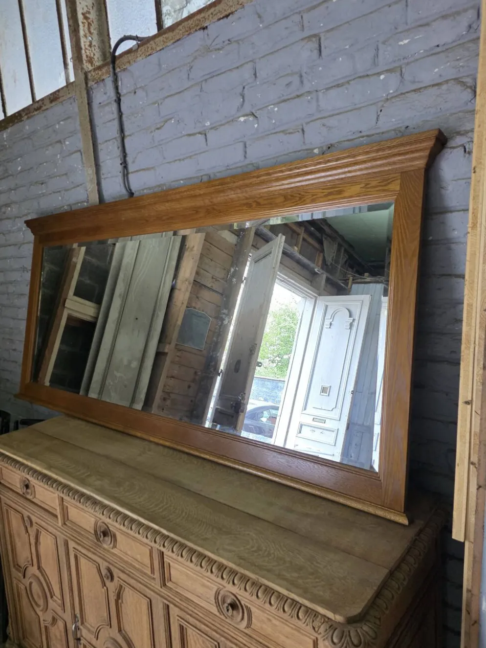 Miroir XXL biseauté en chêne, 210cm de L