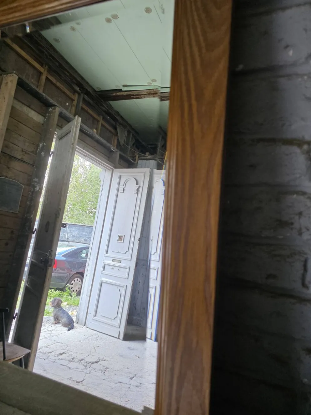Miroir XXL biseauté en chêne, 210cm de L