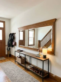 Miroir XXL biseauté en chêne, 210cm de L