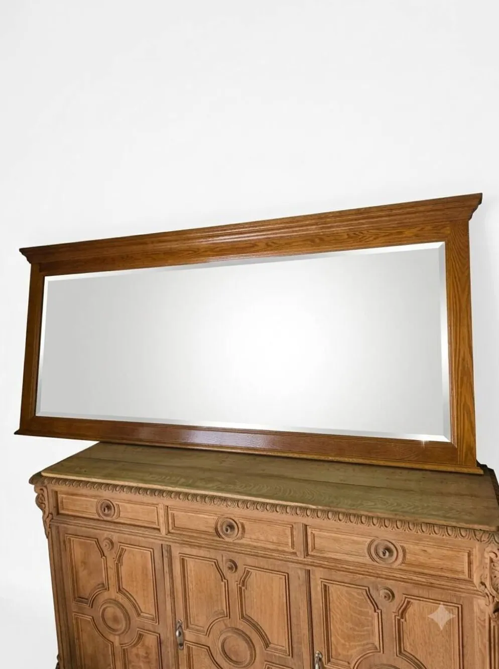 Miroir XXL biseauté en chêne, 210cm de L