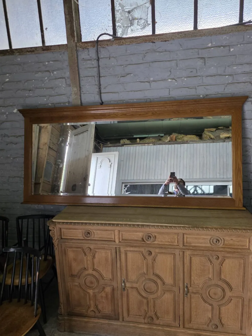 Miroir XXL biseauté en chêne, 210cm de L