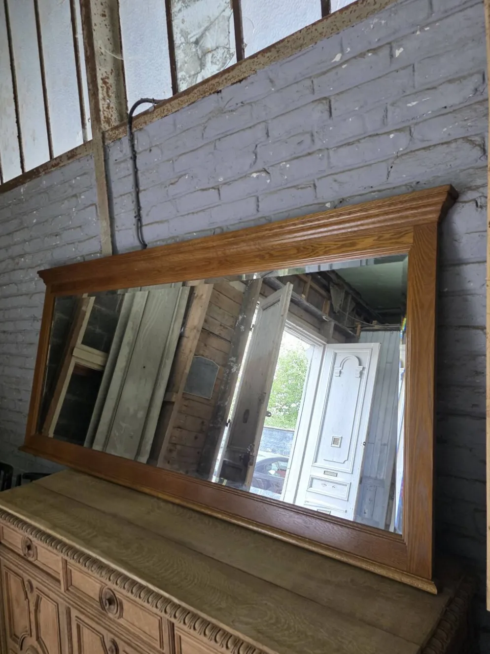 Miroir XXL biseauté en chêne, 210cm de L